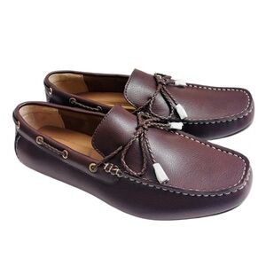 NWT Alfani Brown Pebble Leather Square Toe Tanner Driver Loafers Shoes 9.5